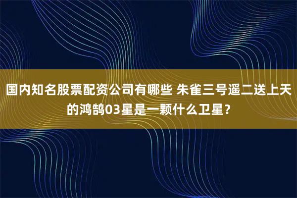 国内知名股票配资公司有哪些 朱雀三号遥二送上天的鸿鹄03星是一颗什么卫星？
